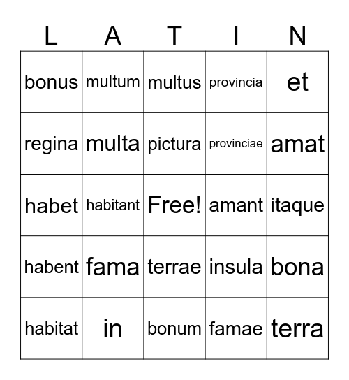 7th Latin - Vocab Set 2 Bingo Card