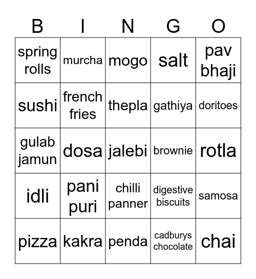 sanghrajka food favourite Bingo Card