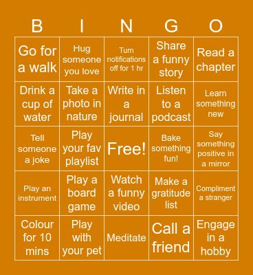 Stress Awareness Day Bingo Card