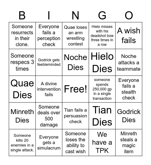 Dauntless Bingo Card