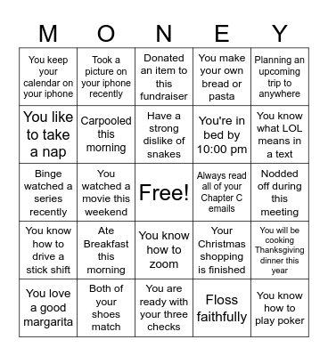 Let's Raise Some Money Bingo Card