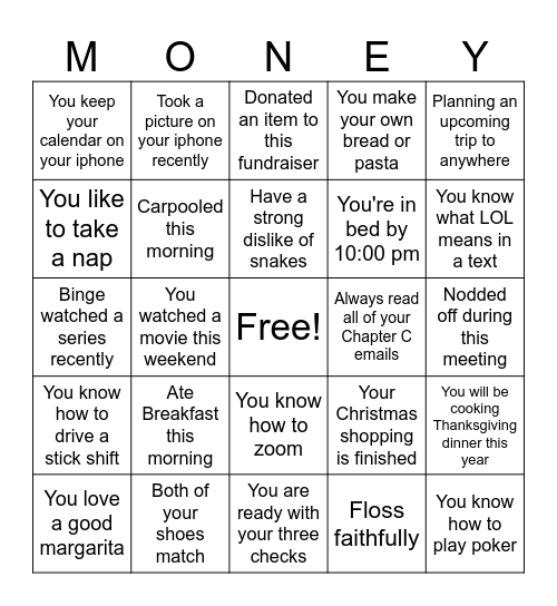 Let's Raise Some Money Bingo Card