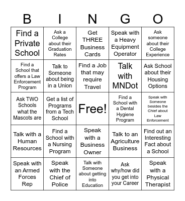 EV-W College and Career Fair Bingo Card