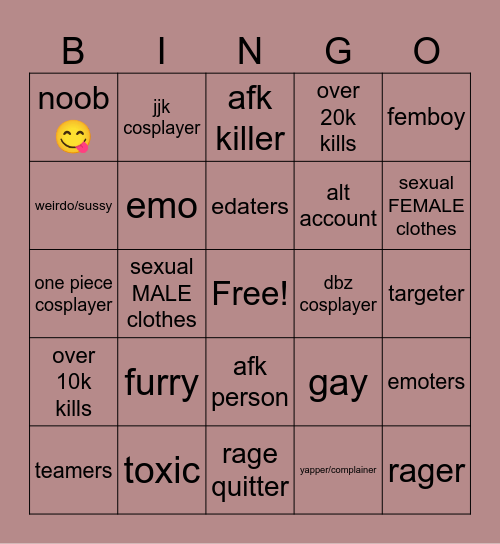 tsb Bingo Card