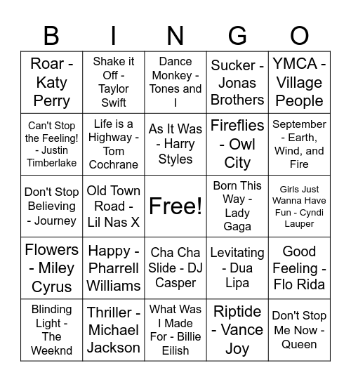 Music Bingo Card