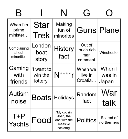 Thomas Bingo Card