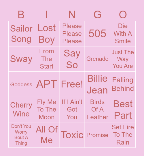 Karaoke Bingo Card