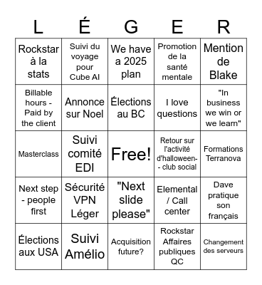 TGIF NOVEMBRE 2024 Bingo Card