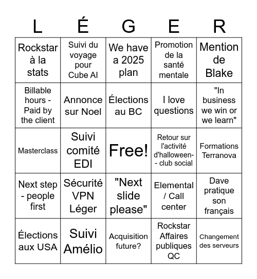 TGIF NOVEMBRE 2024 Bingo Card