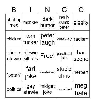 family guy Bingo Card