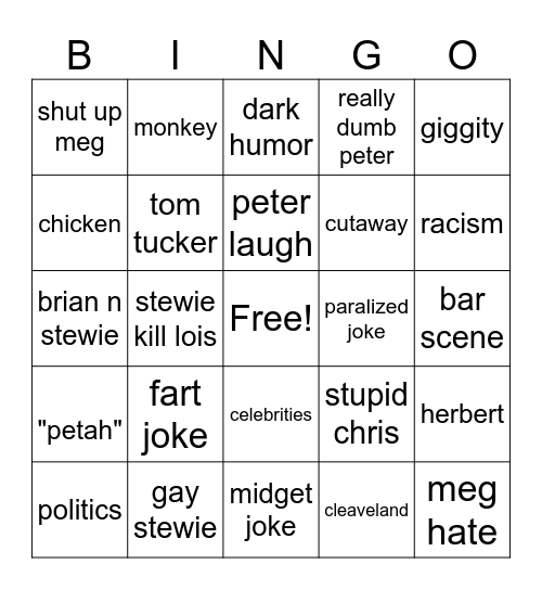 family guy Bingo Card