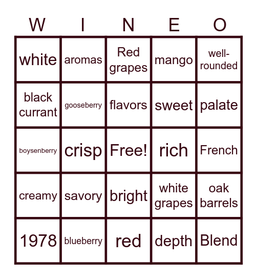 WINE-O Bingo Card