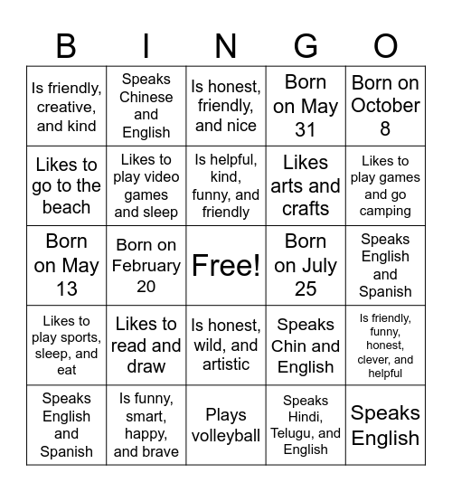 Mrs. Taylor's Class Bingo Card