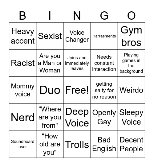 Discord Public VC Bingo Card