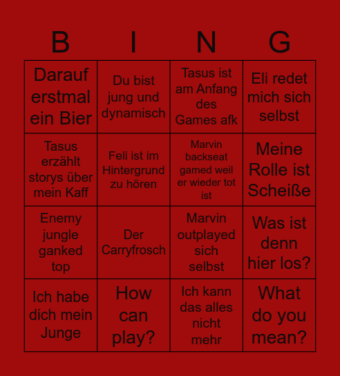 League Bingo Card