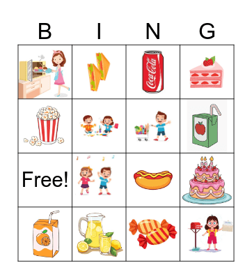 BIRTHDAY FOOD AND ACTIVITIES Bingo Card