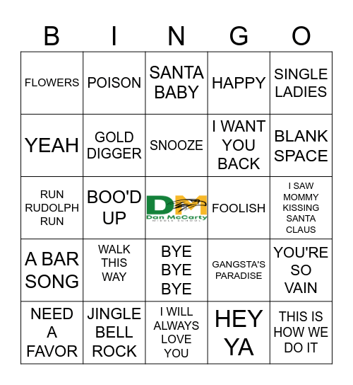 Musical Bingo Card