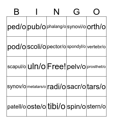 Medical Bingo Card