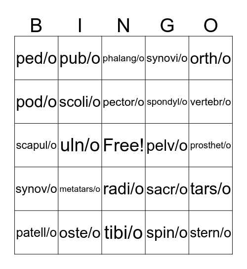 Medical Bingo Card