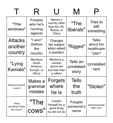 2024 Election Night Bingo Card
