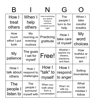 Things I Can Control Bingo Card