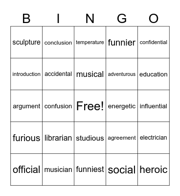 Affixes 3 Bingo Card