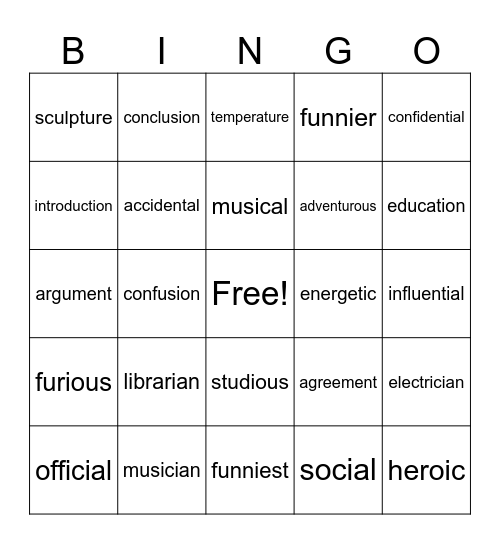 Affixes 3 Bingo Card