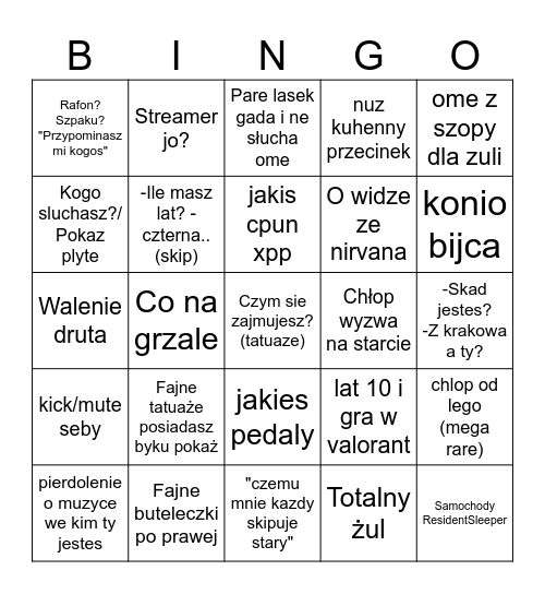 Ometv Bingo Card