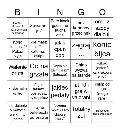 Ometv Bingo Card