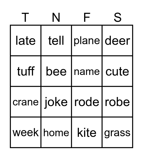 Spelling Bingo - TNFS Unit 2 Bingo Card