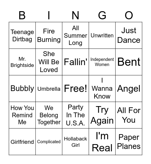 2000's Round Bingo Card