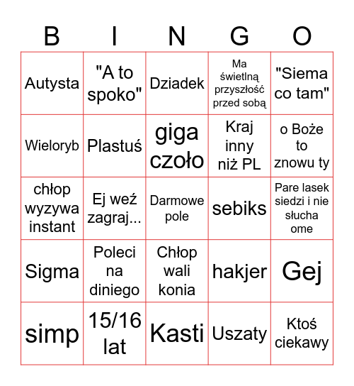Omegle Bingo Card