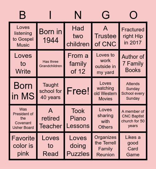 How well do you know Robbie?  Bingo Card