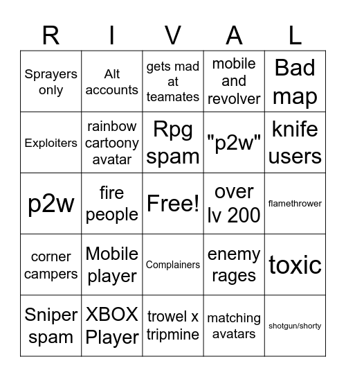 RIVALS BINGO Card