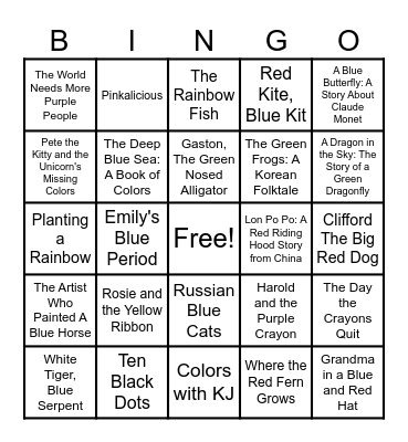 Books With COLOR in the Title Bingo Card