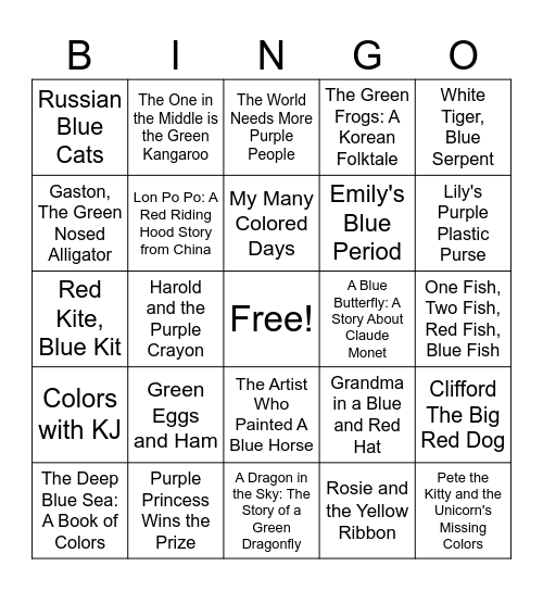 Books With COLOR in the Title Bingo Card