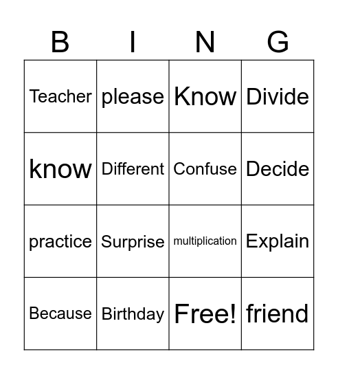 Untitled Bingo Card