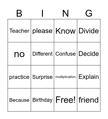 Untitled Bingo Card