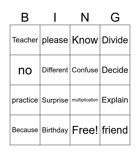 Untitled Bingo Card