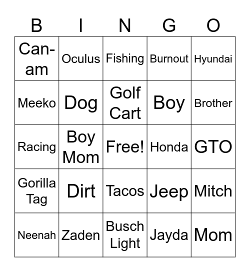 M&M Bingo Card
