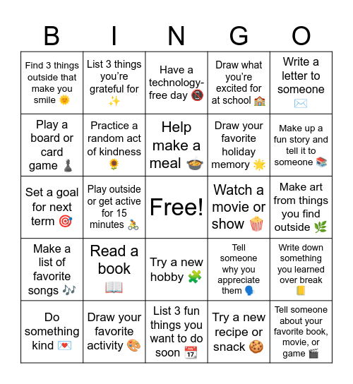 Break Bingo Card