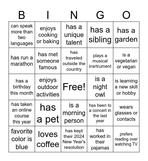 Team Connections Bingo Card