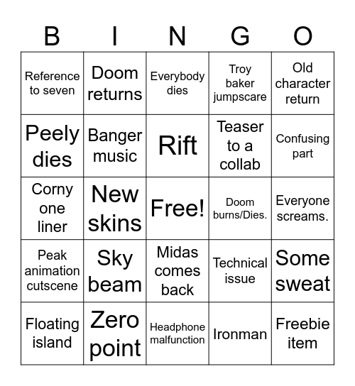 Event bingo Card