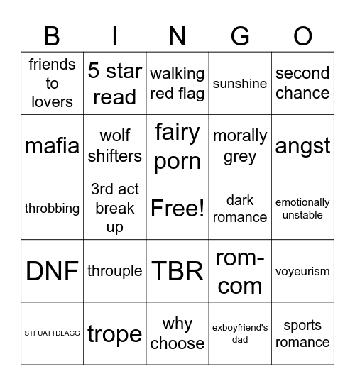 ROMANCE BOOK BINGO Card