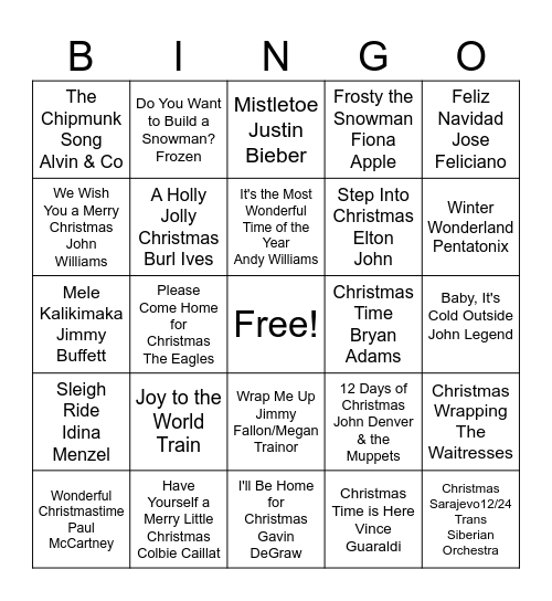 Holly Jolly Bingo Card