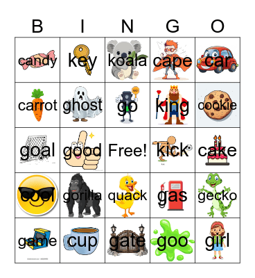 /k/ and /g/ initial Bingo Card