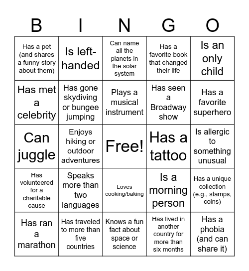 ROV Coworker Bingo Card