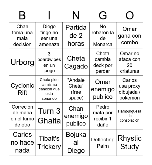 Friday Night Cacahuatazos Bingo Card