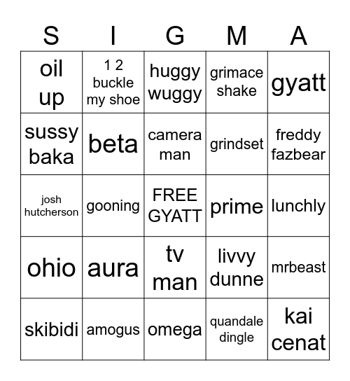 brainrot Bingo Card