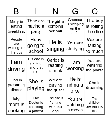 Present Continuous Bingo Card